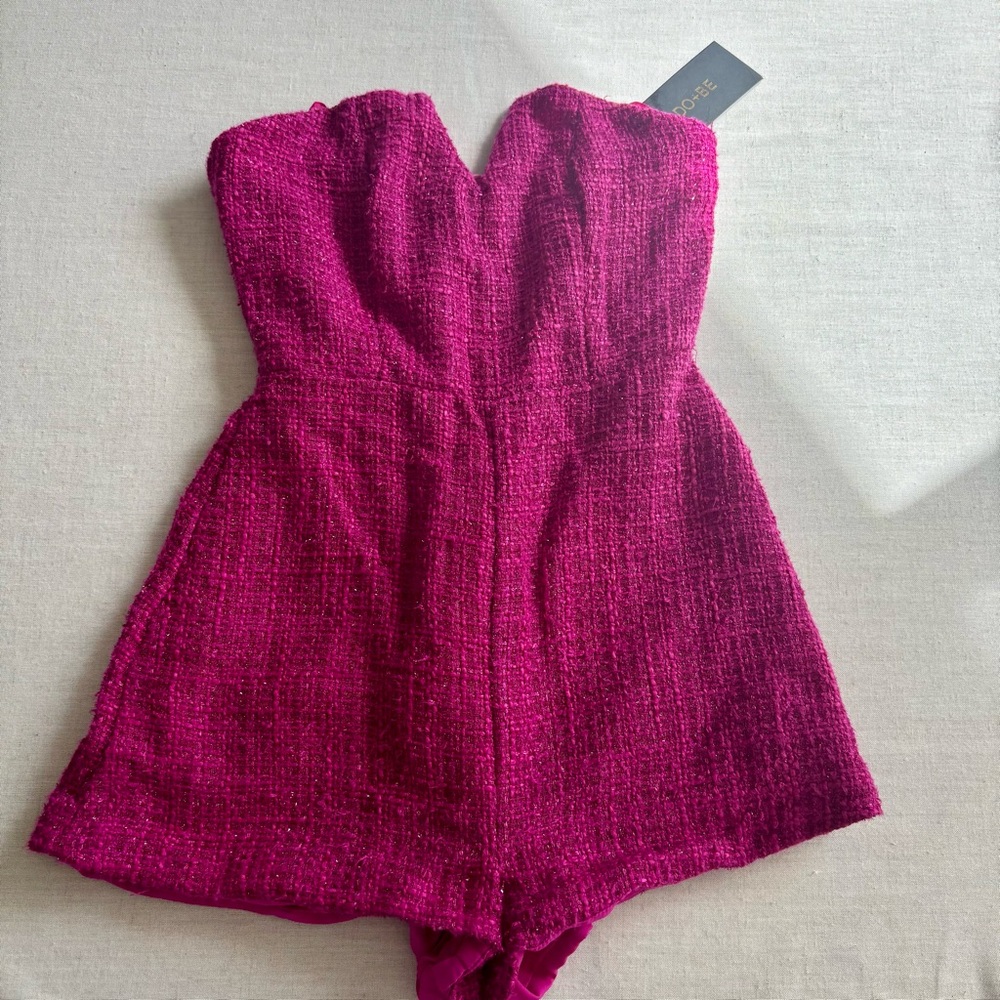 NWT Do + Be Hot Pink Tweed Strapless Romper S | Chic Party Night Out